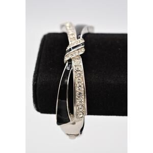 Givenchy Vintage Bangle Bracelet Rhinestone Crystal Bow Black Enamel 1980s BinO